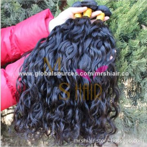 Human Virgin Hair Weaves, Water Wave Style, Natural Black